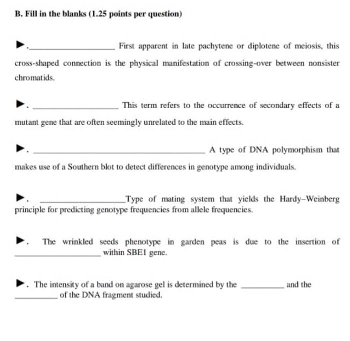 Solved B. Fill In The Blanks (1.25 Points Per Question) | Chegg.com