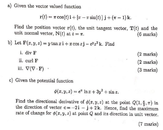 Solved A Given The Vector Valued Function R T Cos T Chegg Com