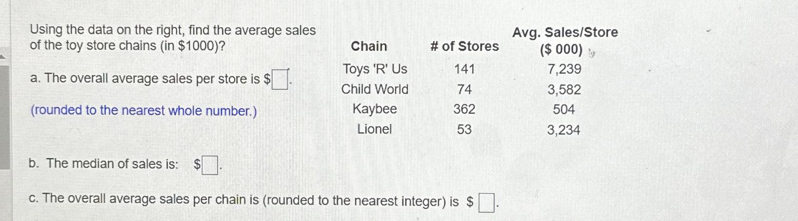 Solved Using the data on the right, find the average sales | Chegg.com