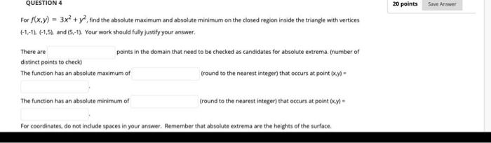 Solved QUESTION 4 20 points Save Answer For f(x,y) = 3x2 + y | Chegg.com
