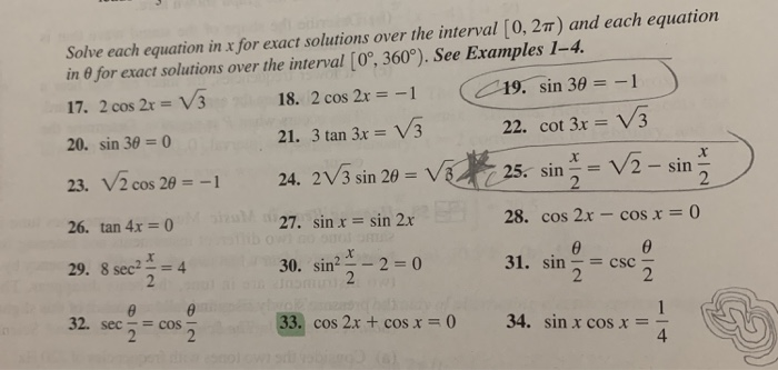 Solved Solve each equation in x for exact solutions over the | Chegg.com