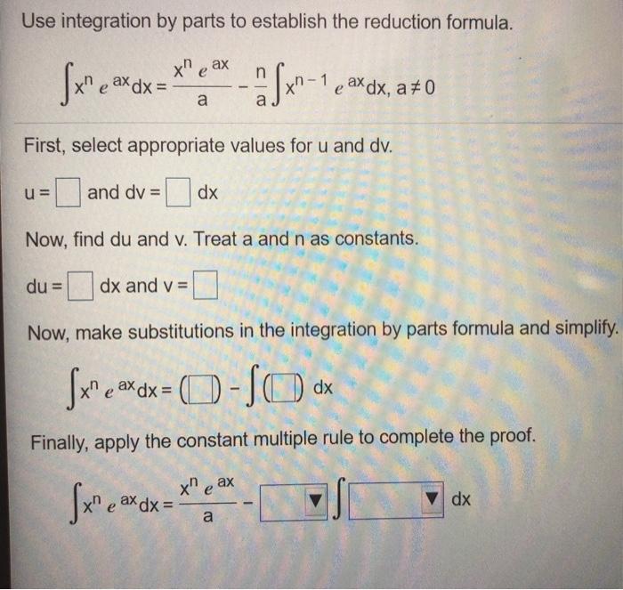 Solved Use integration by parts to establish the reduction | Chegg.com