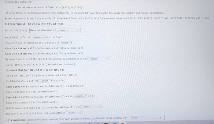 Solved Consider the statement. For all sets A, B, and C, A | Chegg.com