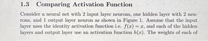 1.3 Comparing Activation Function Consider a neural | Chegg.com