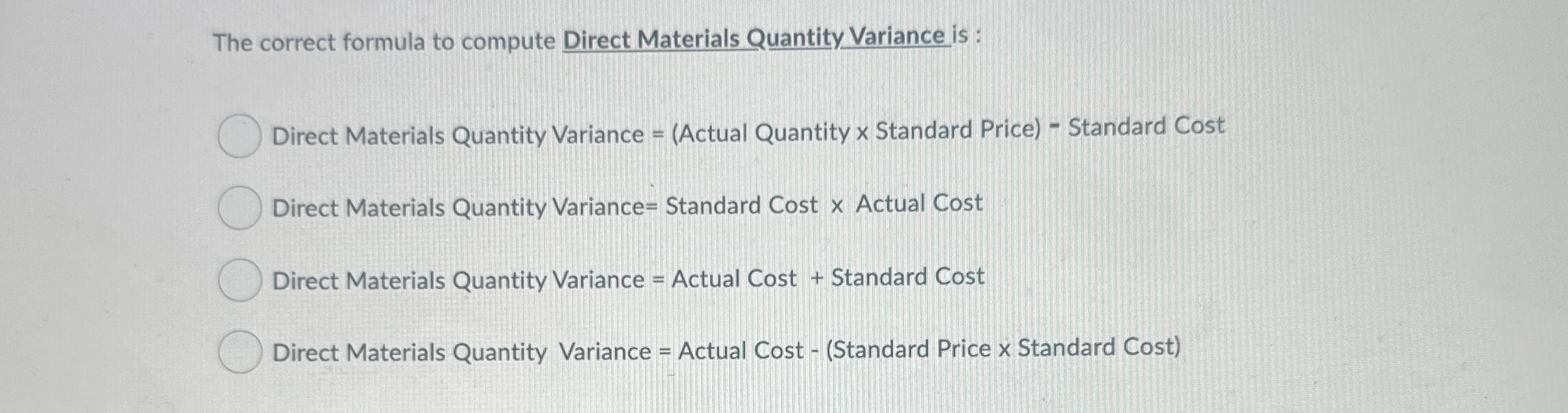 Solved The correct formula to compute Direct Materials | Chegg.com