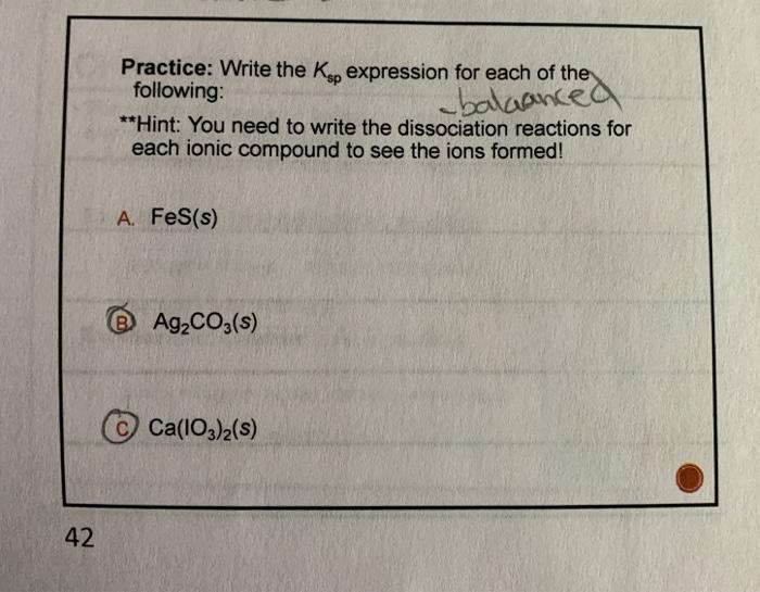 Solved Practice: Write the Ksp expression for each of the | Chegg.com