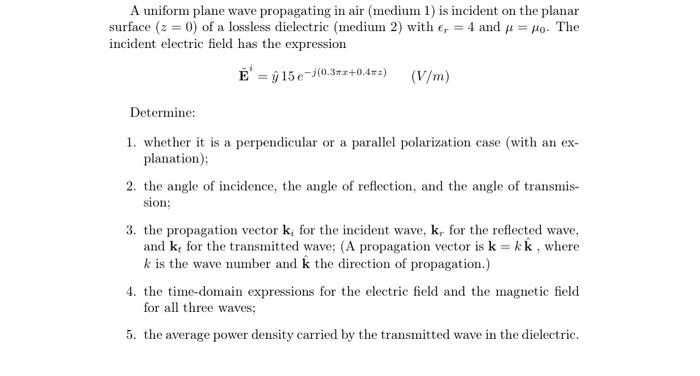 Solved A Uniform Plane Wave Propagating In Air Medium 1