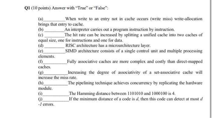 Solved Q1 10 Points Answer With True Or False E A