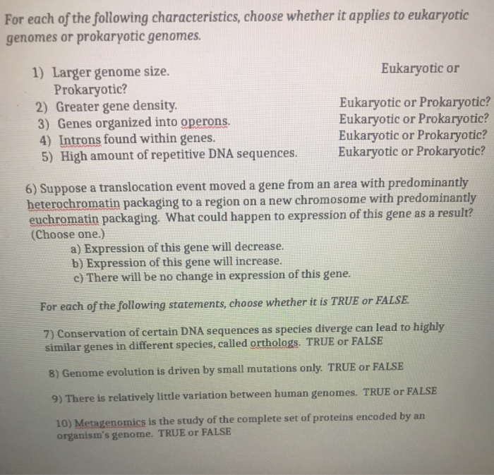 Solved For each of the following characteristics, choose