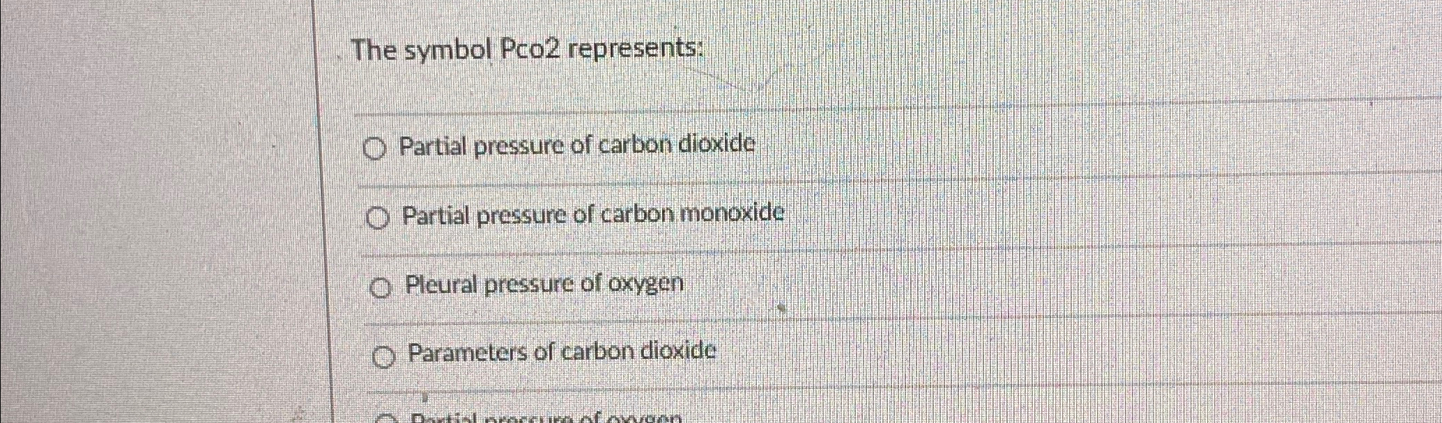 Solved The symbol Pco2 ﻿represents:Partial pressure of | Chegg.com