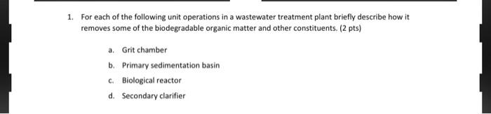 Solved 1. For each of the following unit operations in a | Chegg.com