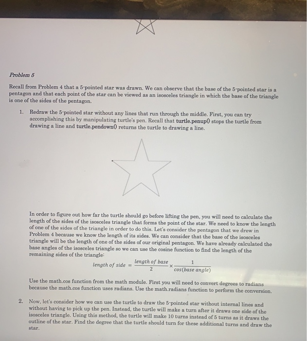 Problem 5 Recall from Problem 4 that a 5-pointed star | Chegg.com