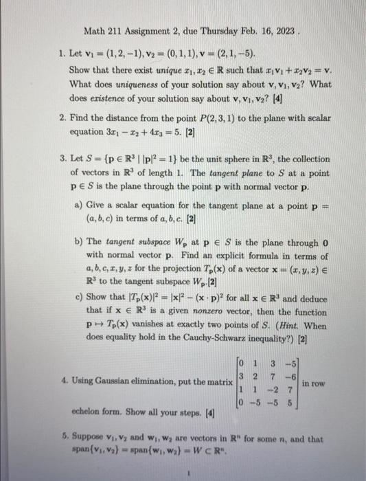 Solved Math 211 Assignment 2, Due Thursday Feb. 16, 2023. 1. 