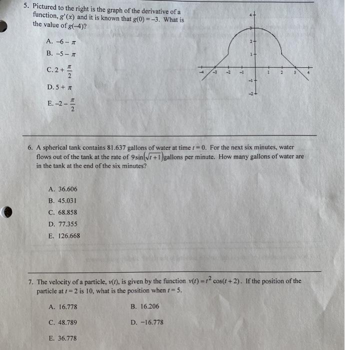 Solved 5. Pictured to the right is the graph of the | Chegg.com