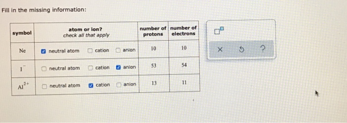 Solved Fill in the missing information: symbol atom or lon? | Chegg.com
