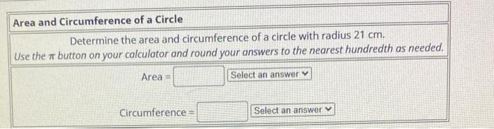 find the area of a circle with radius 21 cm