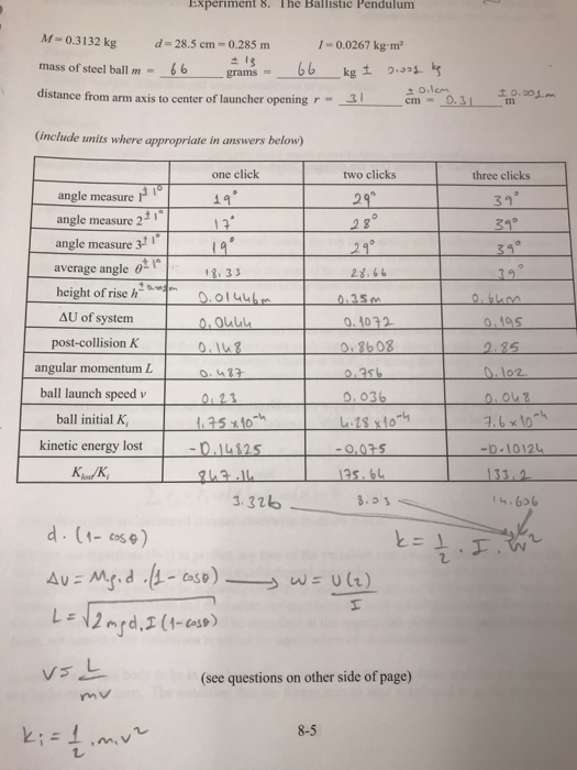 experiment 8 ballistic pendulum