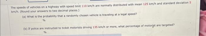 Solved The speeds of vehicles on a highway with speed limit | Chegg.com