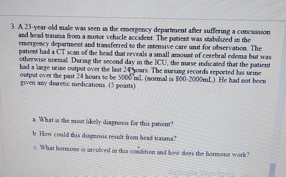 Solved 3. A 23-year-old male was seen in the emergency | Chegg.com