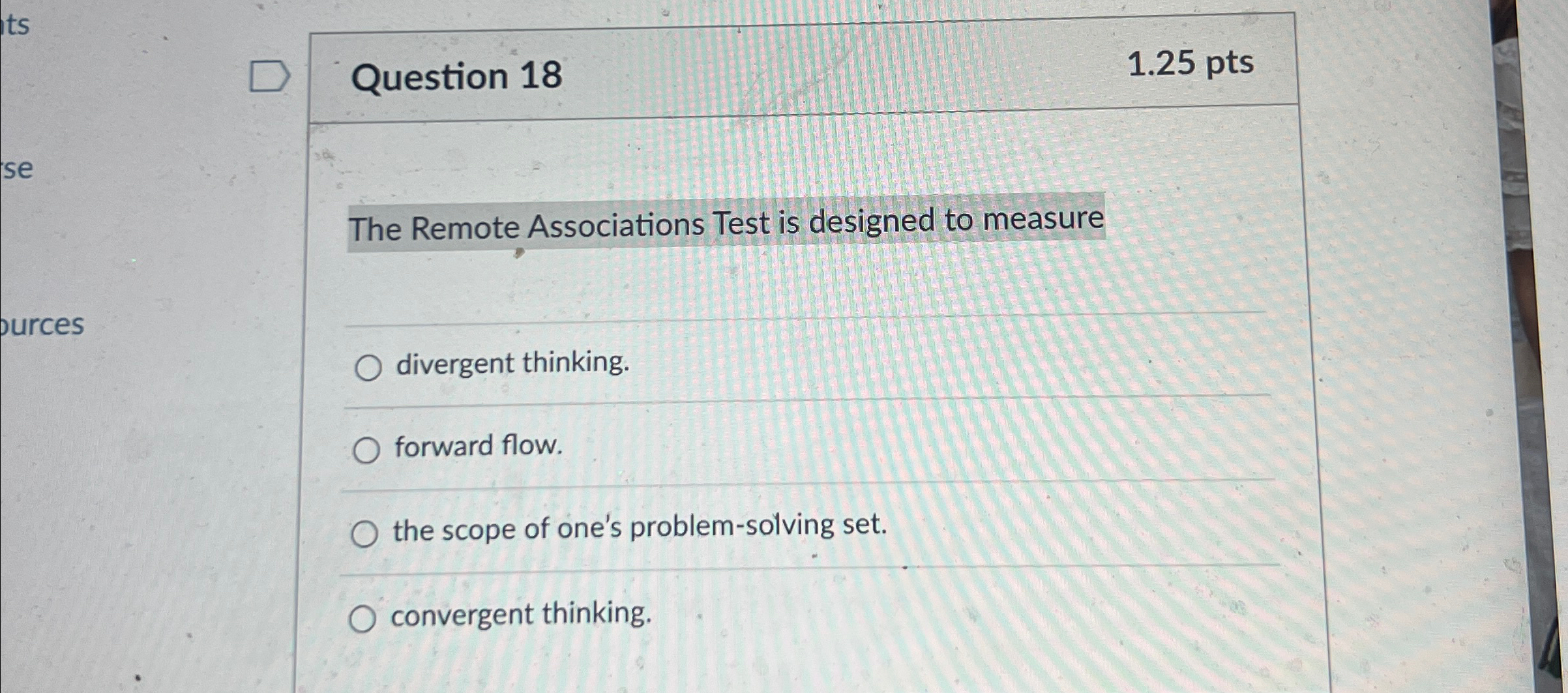 Solved Question 181.25ptsThe Remote Associations Test is | Chegg.com