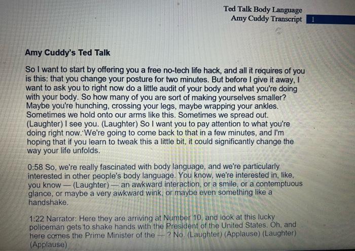 These screenshots are the transcript of the TED | Chegg.com