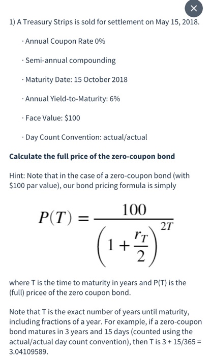 Solved H 1 A Treasury Strips Is Sold For Settlement On M Chegg Com