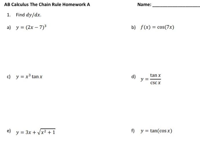 the chain rule homework answers