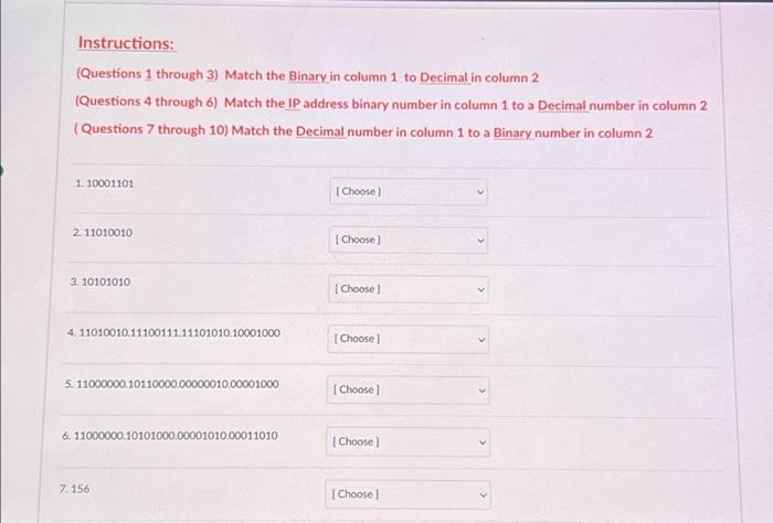 Solved Instructions: (Questions 1 Through 3 ) Match The | Chegg.com