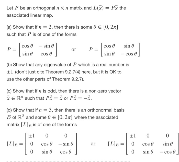 Solved Let P Be An Orthogonal N X N Matrix And L X Px Chegg Com