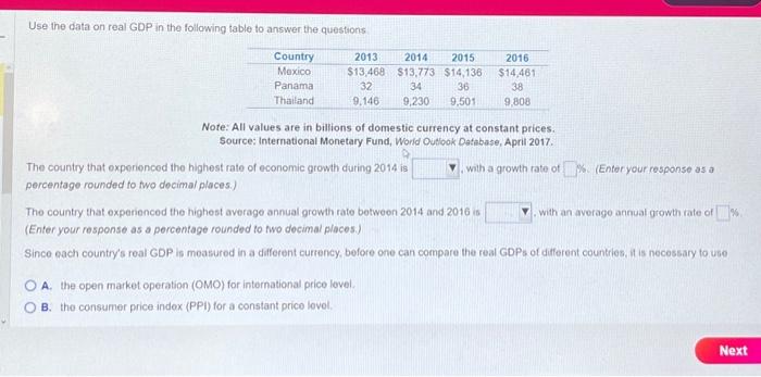 Solved Use The Data On Real GDP In The Following Table To | Chegg.com