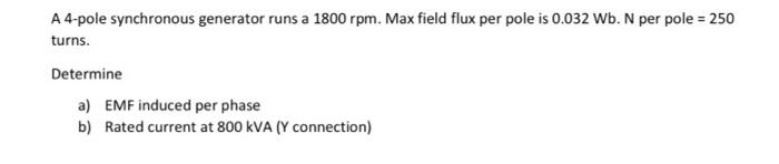 Solved A 4-pole synchronous generator runs a 1800 rpm. Max | Chegg.com