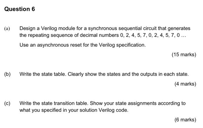 Solved Question 6 (a) Design A Verilog Module For A | Chegg.com