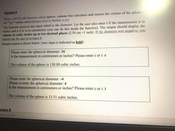 Solved write a matlab function called sphere_volume that | Chegg.com