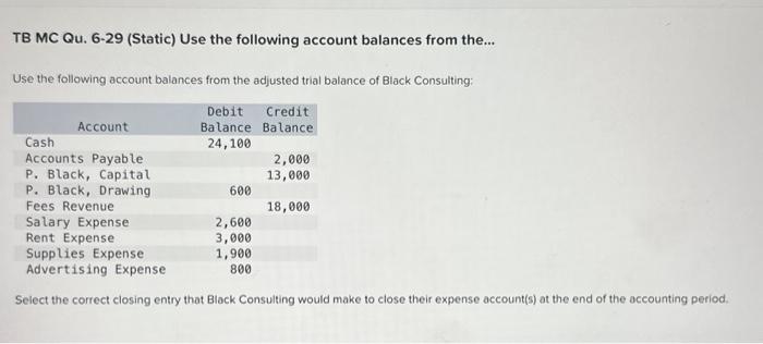 Solved TB MC Qu. 6-29 (Static) Use The Following Account | Chegg.com