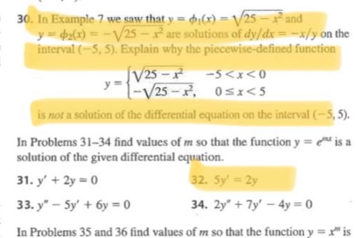 Solved Answer these easy differential equations questions