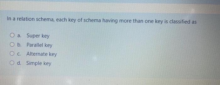 Solved In a relation schema, each key of schema having more | Chegg.com