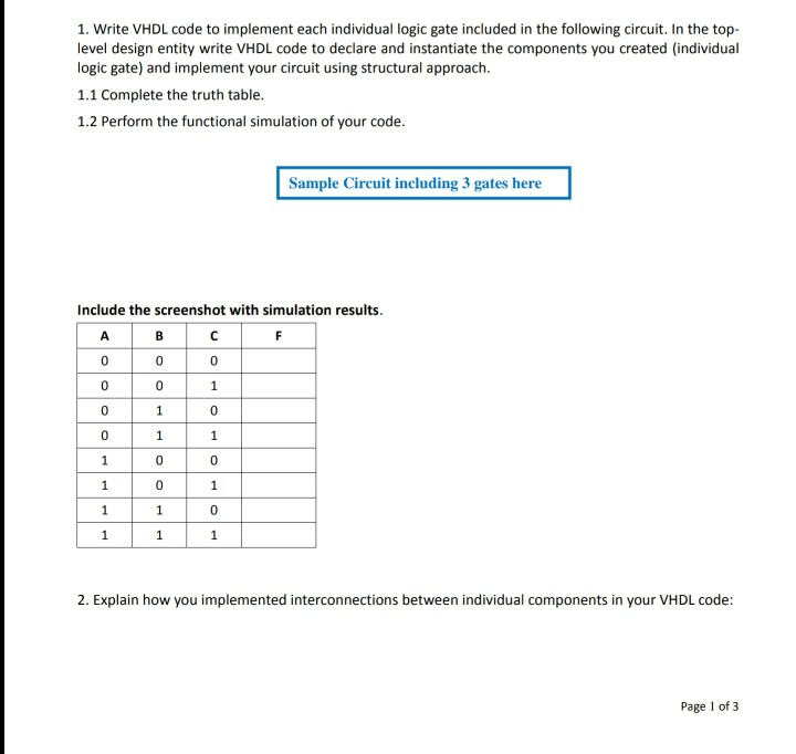 Solved 1. Write VHDL code to implement each individual logic | Chegg.com