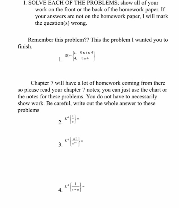Solved I. SOLVE EACH OF THE PROBLEMS; show all of your work | Chegg.com