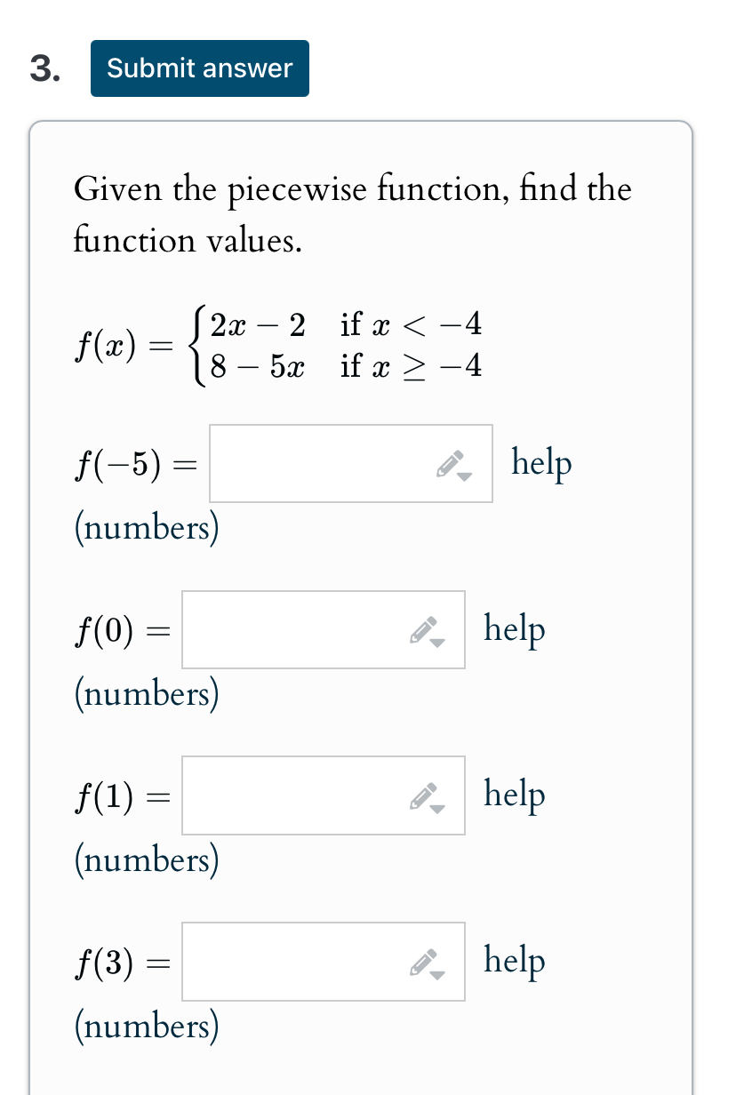 Solved Given the piecewise function, find the function | Chegg.com