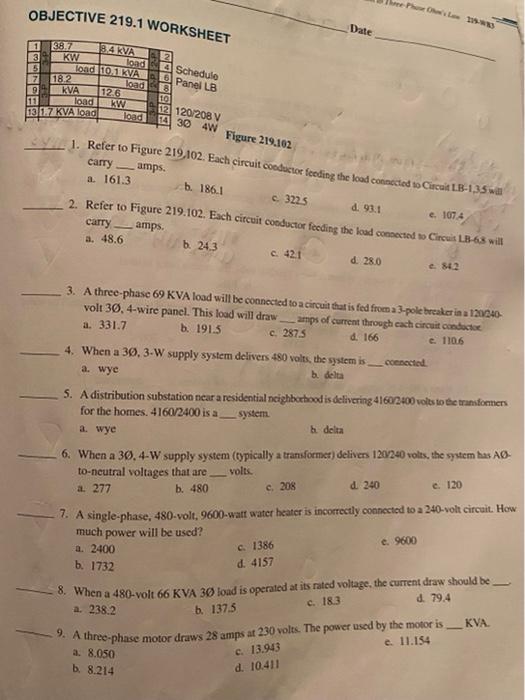 Solved Wee Phase 1 Objective 219 1 Worksheet Date 134kva 2 Chegg Com