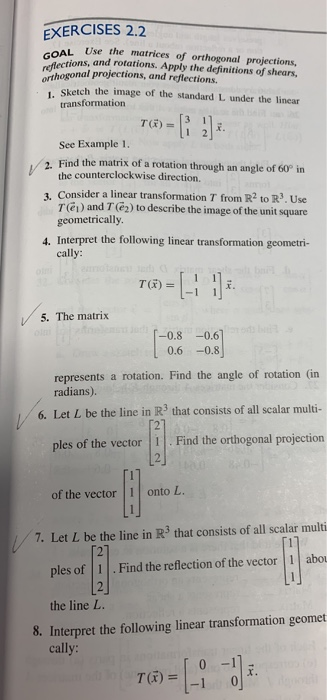 Solved EXERCISES 2.2 AL Use the matrices of orthogonal | Chegg.com