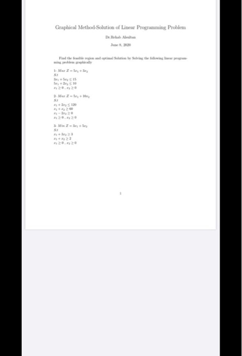 Solved Graphical Method-Solution of Linear Programming | Chegg.com