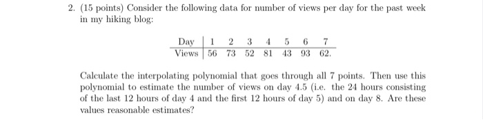 Solved 2. (15 points) Consider the following data for number | Chegg.com