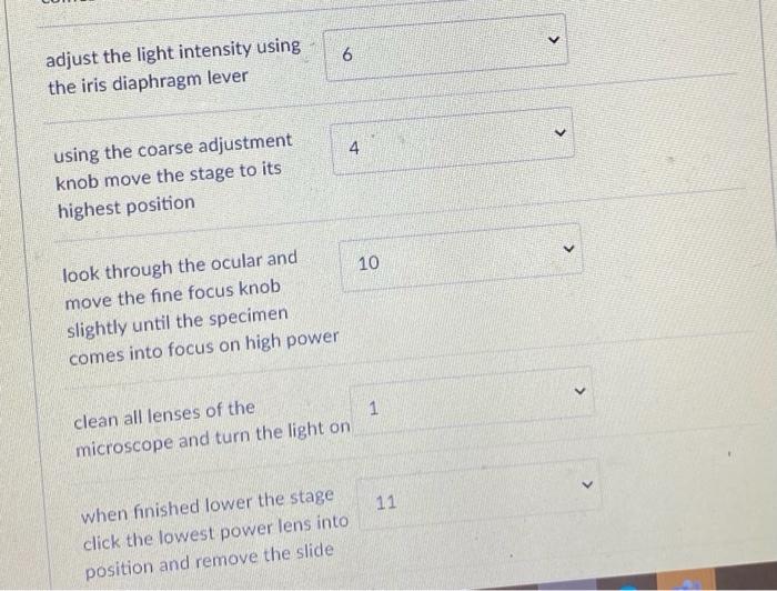 Solved put these steps of using the microscope in order of | Chegg.com