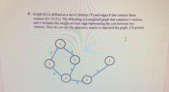 Solved 4. Graph (G) is defined as a set of vertices (V) and | Chegg.com