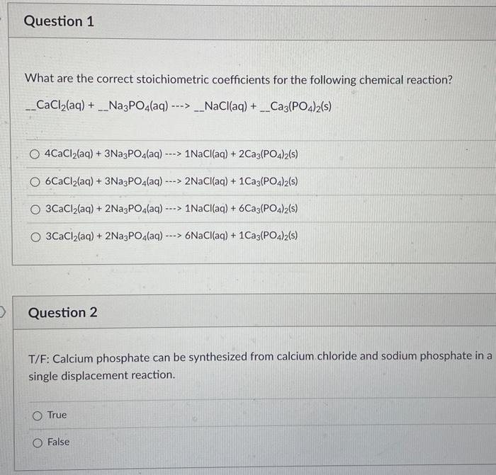 Solved What are the correct stoichiometric coefficients for | Chegg.com
