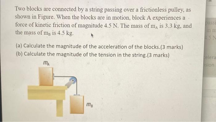 Solved Two blocks are connected by a string passing over a | Chegg.com