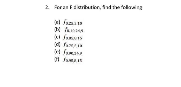 Solved 2. For an F distribution, find the following (a) | Chegg.com