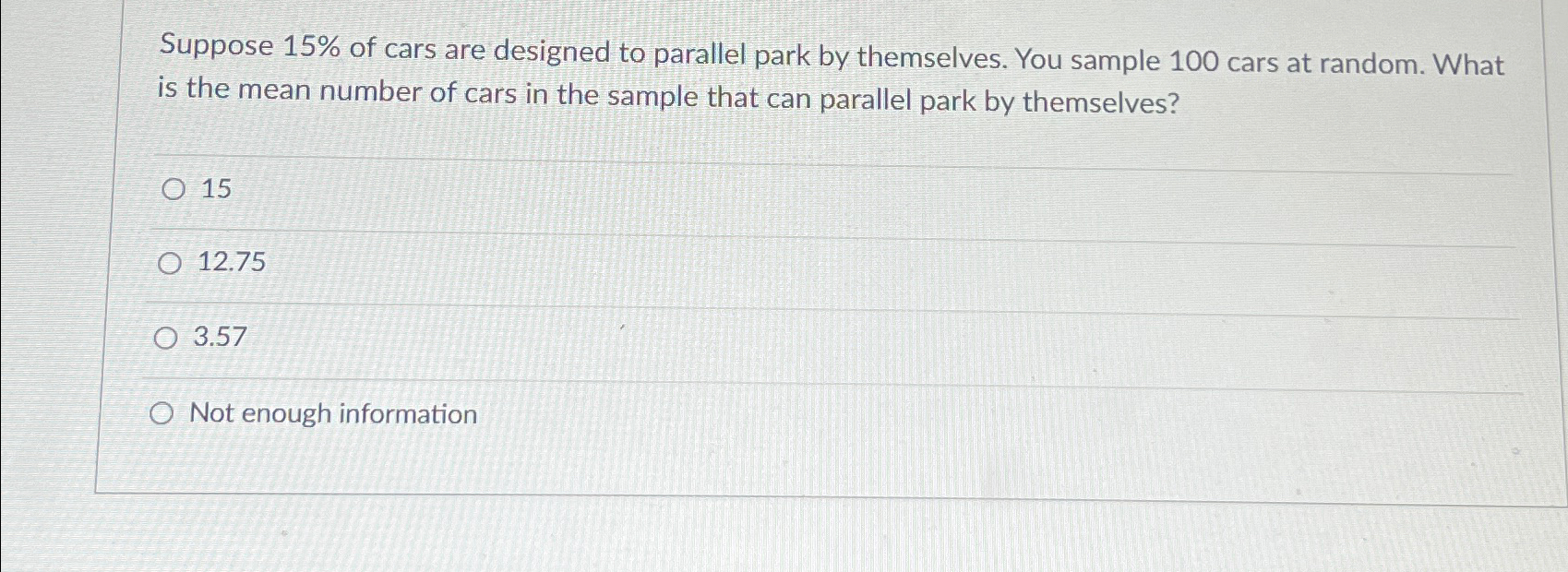 Solved Suppose 15% ﻿of cars are designed to parallel park by | Chegg.com