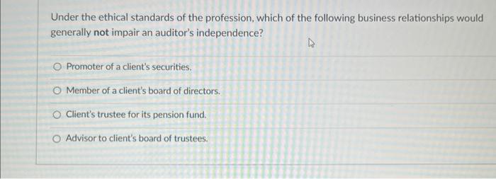 Solved Under the ethical standards of the profession, which | Chegg.com